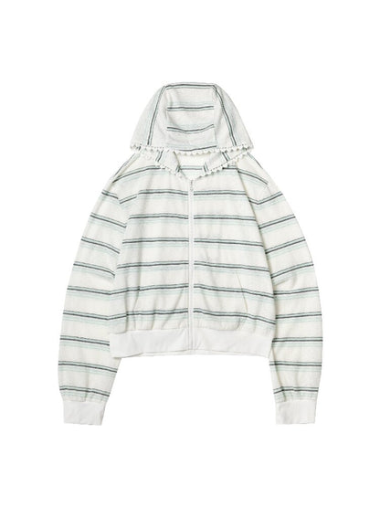Striped Love Lace Hooded Cardigan【s0000015867】