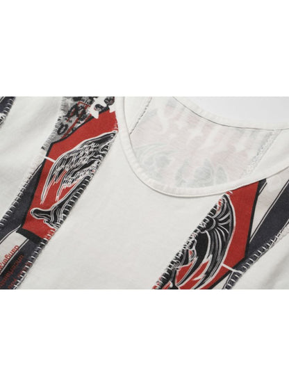 Irregular print patchwork vest T-shirt【s0000009567】