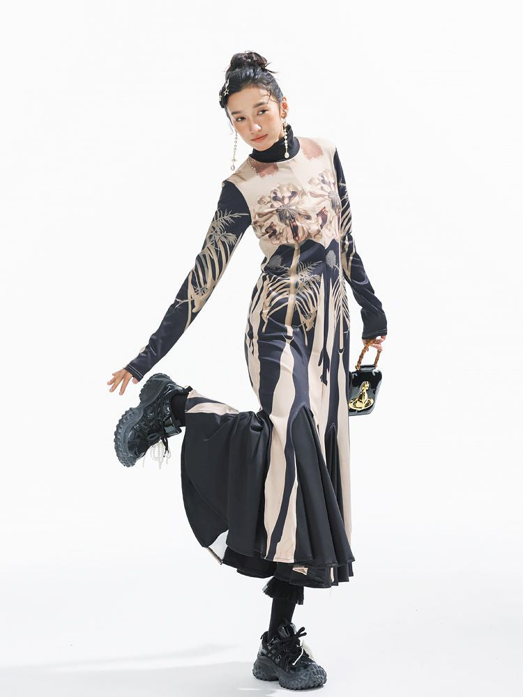 Printed Long Big Hem Dress【s0000011314】