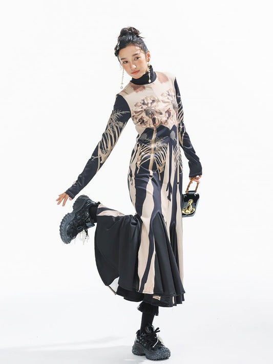 Printed Long Big Hem Dress【s0000011314】