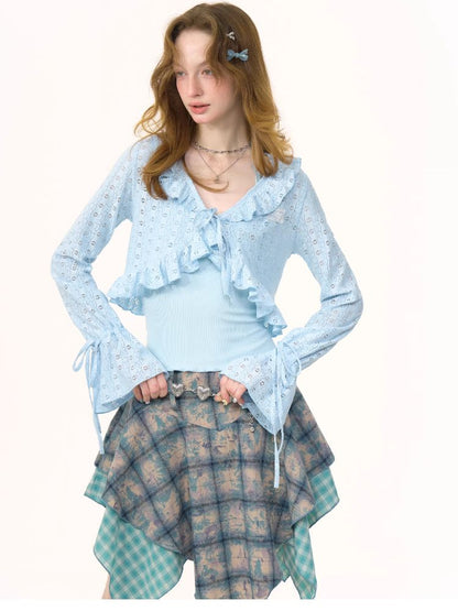 Lace Hollow Tie Knit Cardigan【s0000012228】