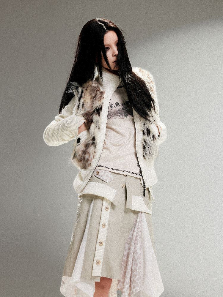 Knit Splicing Eco-Fur Slim Jacket【s0000011251】