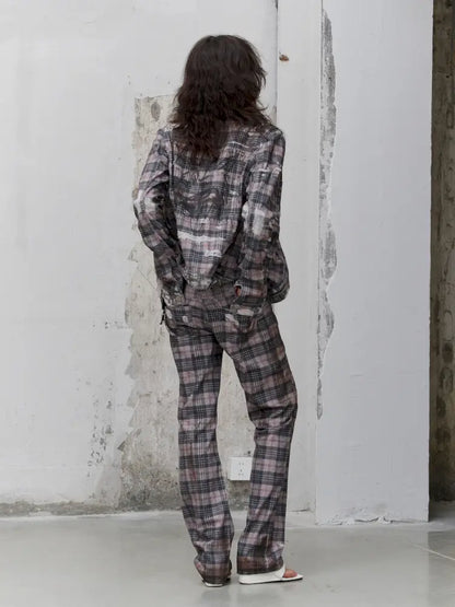 Distressed Plaid Denim Jacket【s0000014200】