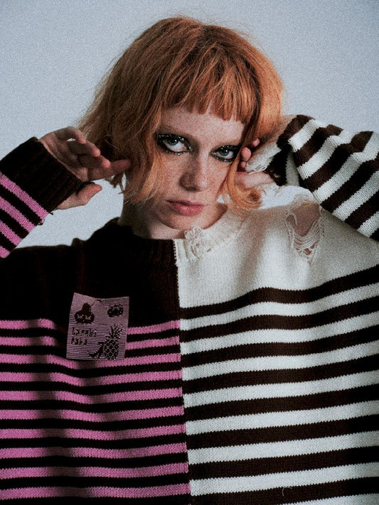 Color-Crossing Stripe Hole Breaking Knit Sweater【s0000005398】