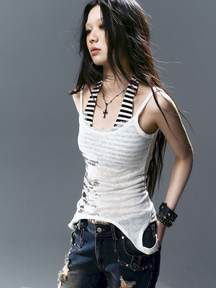 Overlay neck camisole undershirt【s0000012643】