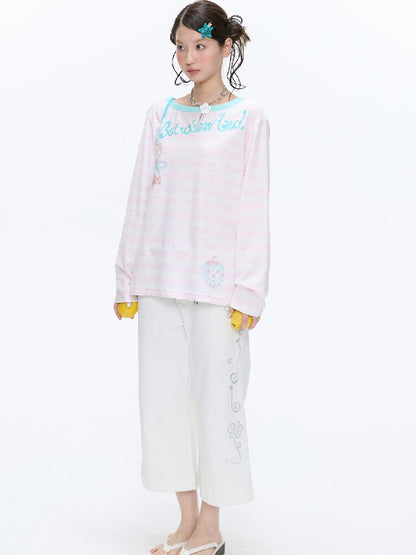 Polka Dot Stripe Long Sleeve Top【s0000016397】