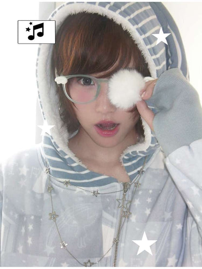 Ghost Horse Star Print Diagonal Zip Jacket【s0000014691】