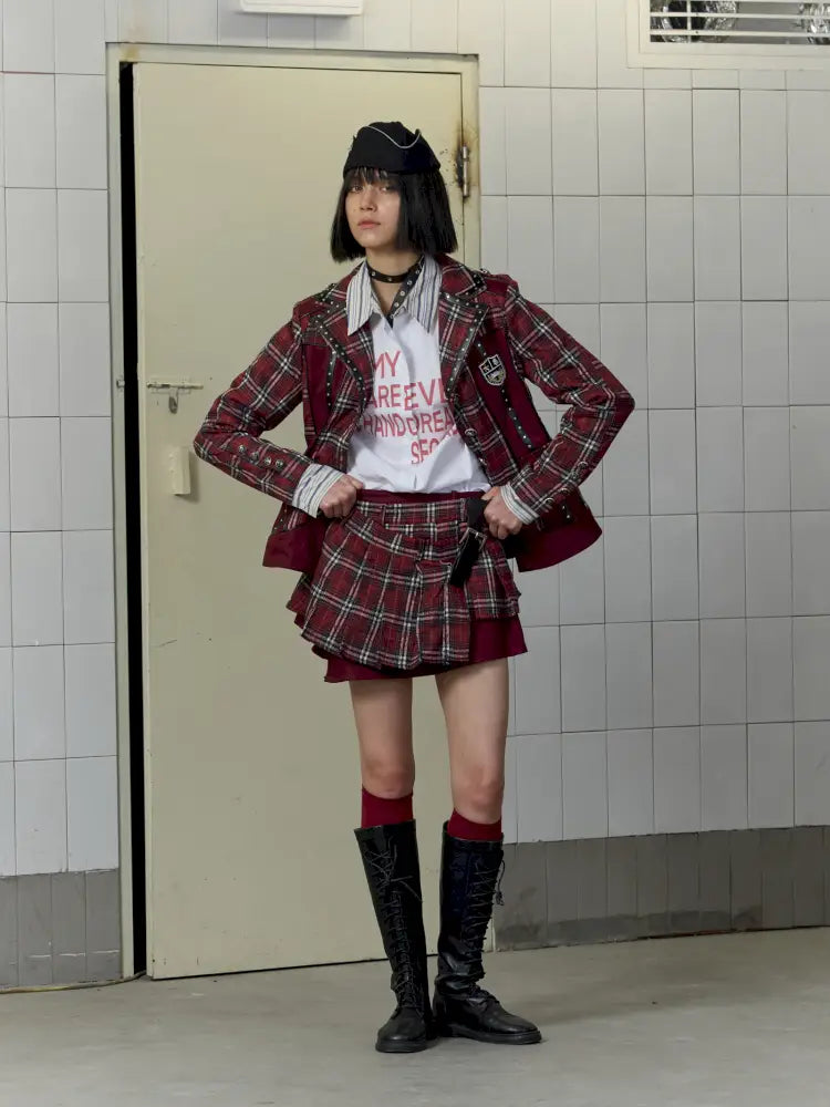 College Style Asymmetric Suit Pleated Skirt【s0000014205】