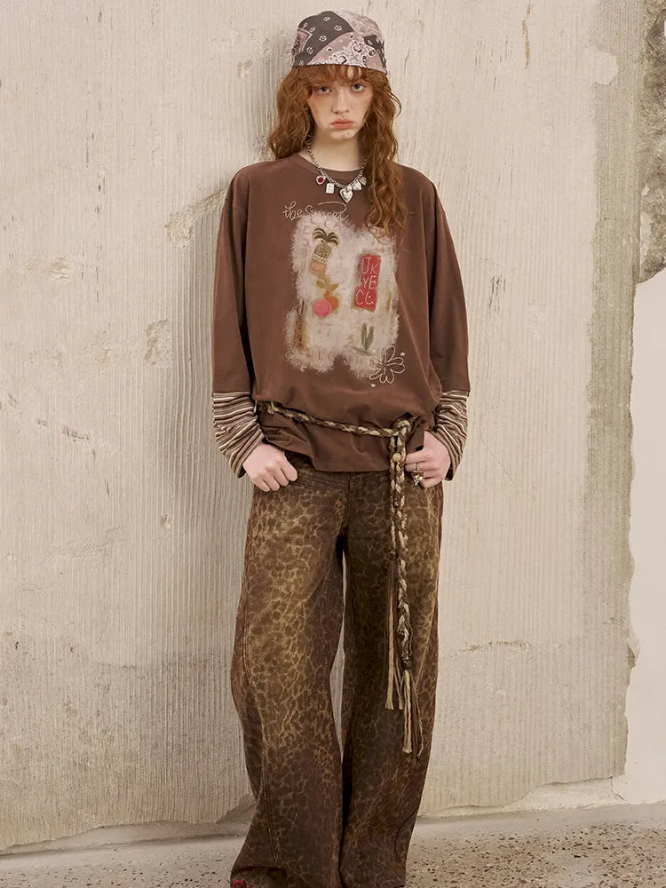 Patchwork Oversized Long-Sleeve T-Shirt【s0000014044】