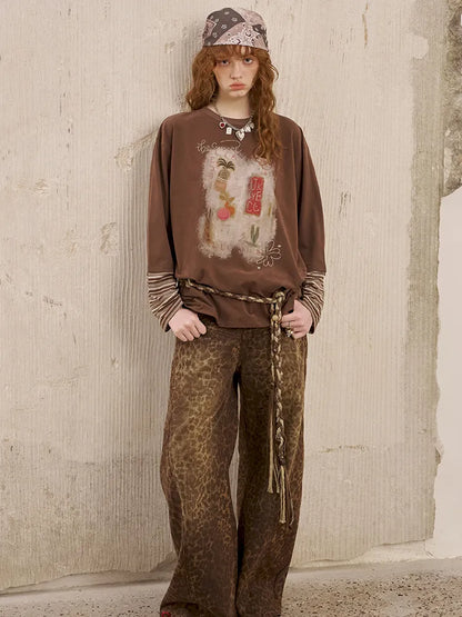 Patchwork Oversized Long-Sleeve T-Shirt【s0000014044】