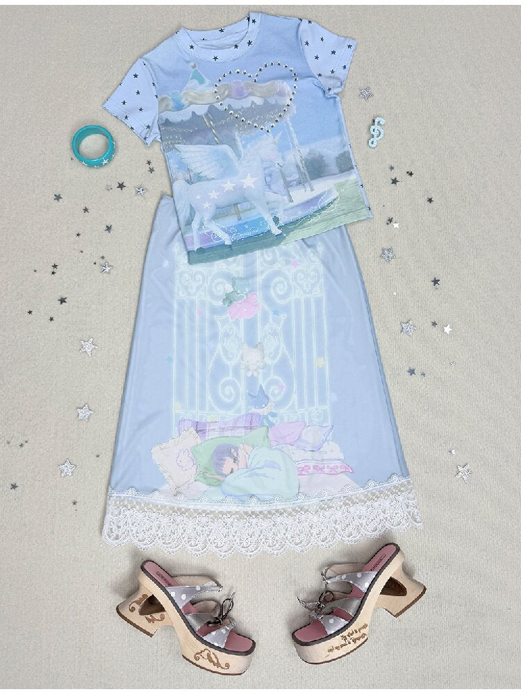 Rhinestone Unicorn Stitching Tee【s0000017132】