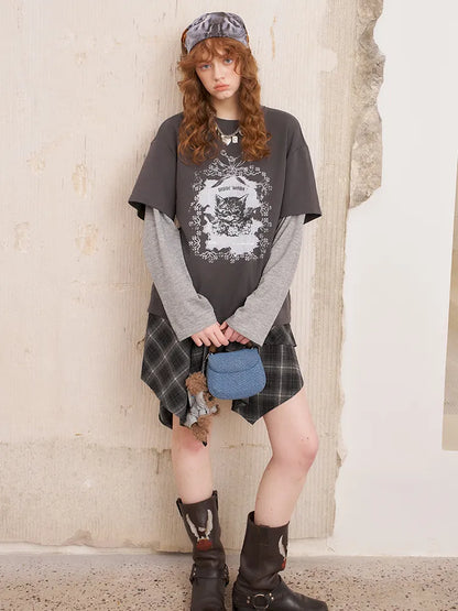 Oversized Faux Two-Piece Long-Sleeve T-Shirt【s0000014047】