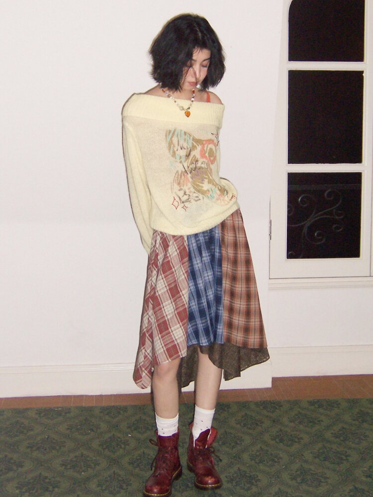 Elastic Plaid Irregular Spliced Skirt【s0000015462】
