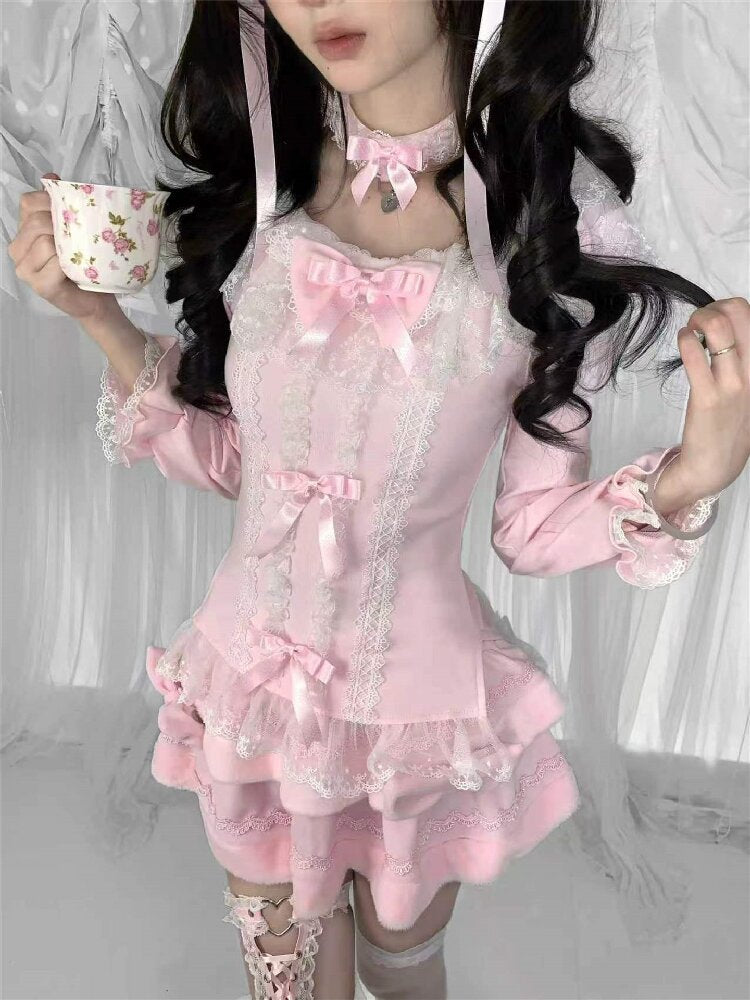 Multi-Layer Lace Bow Long Sleeve Shirt【s0000018533】