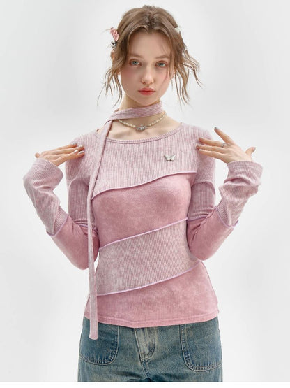 Splicing Collar Long Sleeve T-Shirt【s0000011518】