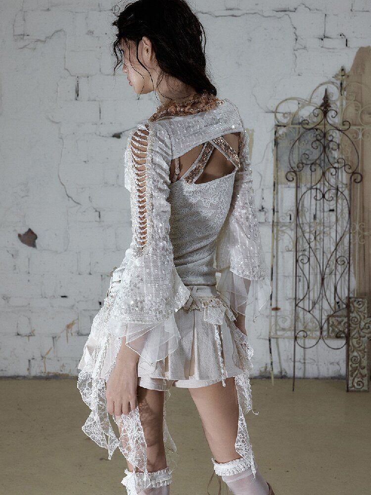 Pearl Chain Sequin Chiffon Cover Up【s0000016991】