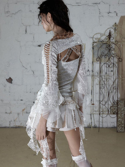 Pearl Chain Sequin Chiffon Cover Up【s0000016991】
