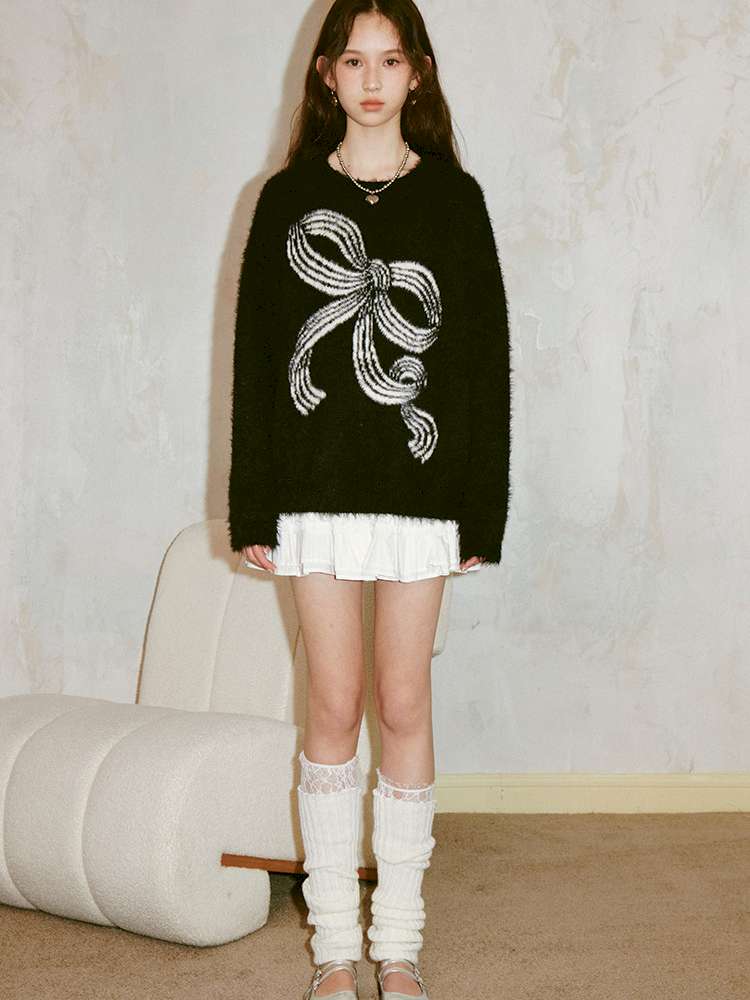 Striped Bow Imitation Mink Wool【s0000015223】