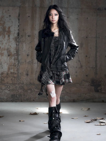 Faded Button Leather Leg Covers【s0000013963】