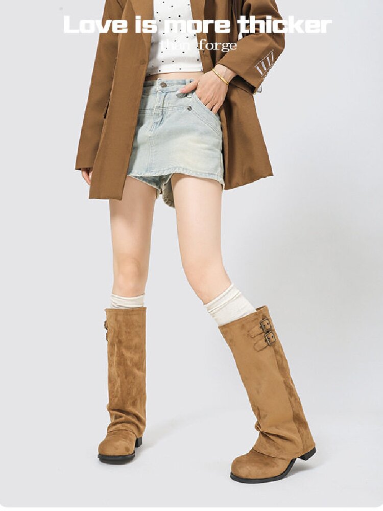 Pleated Belt Buckle Knight Boots【s0000015721】