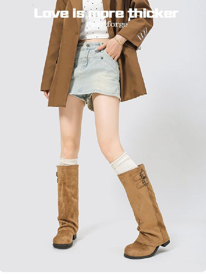 Pleated Belt Buckle Knight Boots【s0000015721】