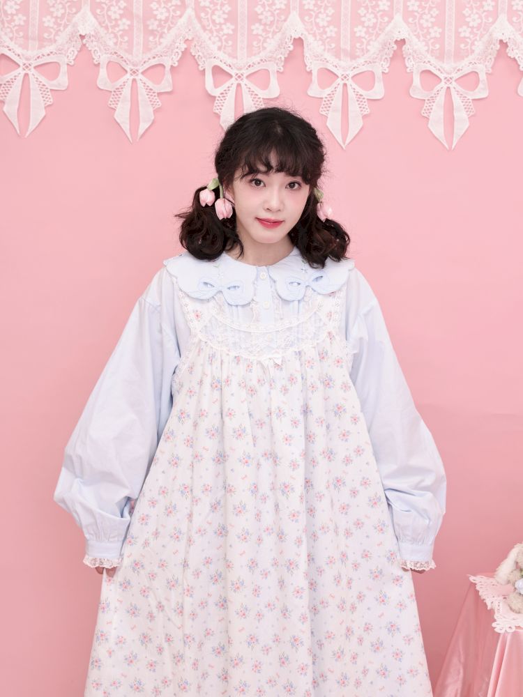 Round Neck Embroidered Blue Lace Dress【s0000013493】