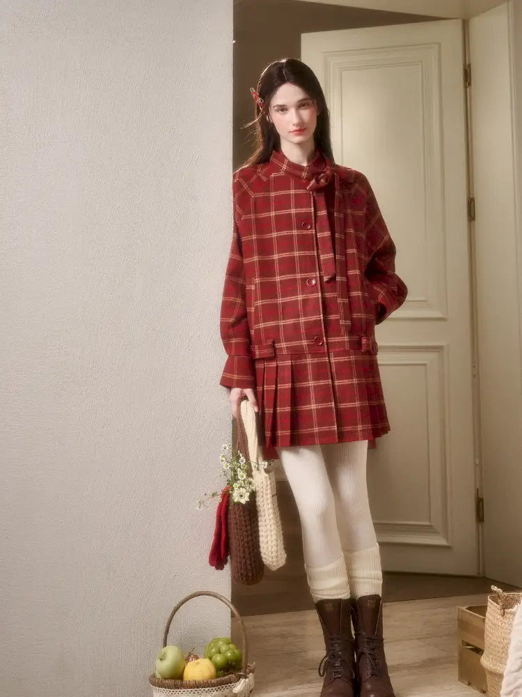 Red Check Coat Dress【s0000014328】