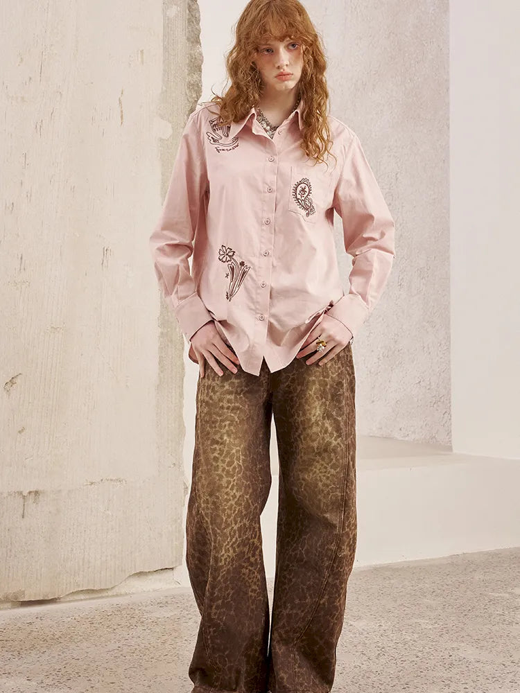 Cashew Flower Embroidered Long-Sleeve Shirt Blouse【s0000014058】