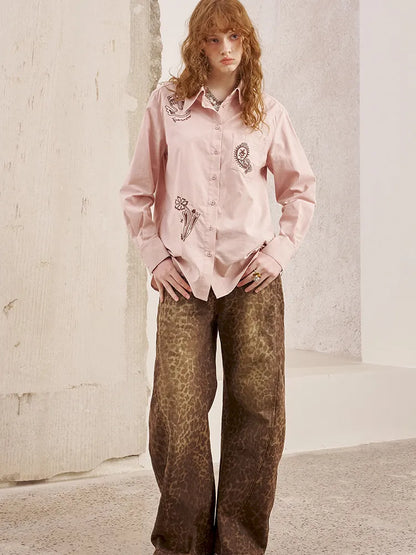 Cashew Flower Embroidered Long-Sleeve Shirt Blouse【s0000014058】