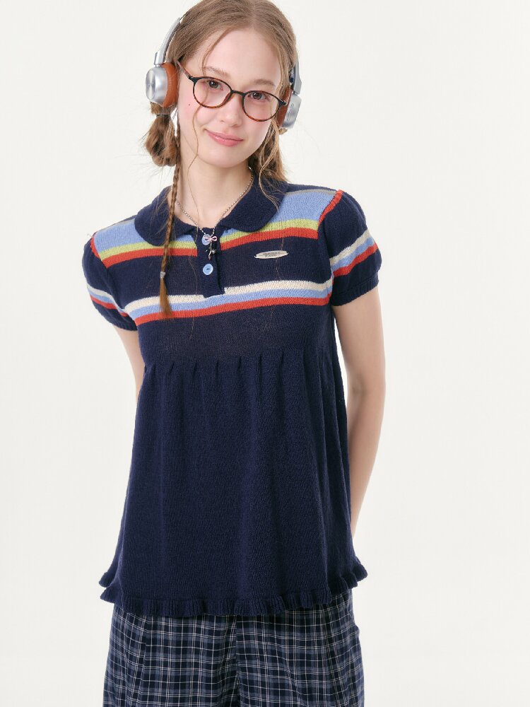 Doll Collar Knitted Slim T-Shirt【s0000016609】
