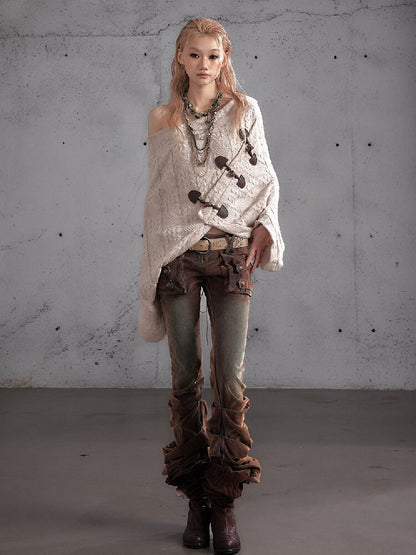 Distressed Pleated Low Rise Jeans【s0000019152】