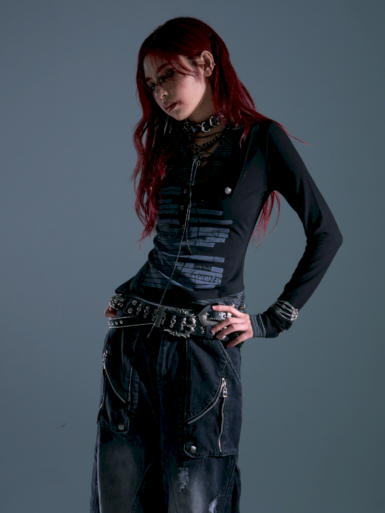 Lace-Up Slim-Fit Long-Sleeve Knit Base【s0000013911】
