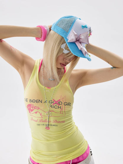 Knit Mesh Printed Camisole Vest【s0000017642】
