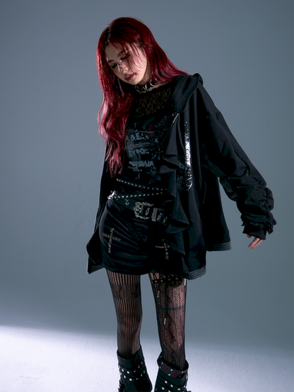 Ruffled Print Hoodie Cardigan【s0000013917】