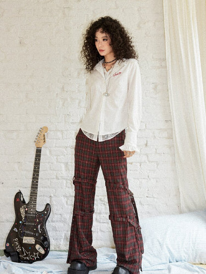 Plaid Cut Slightly Flared Fit Pants【s0000017898】