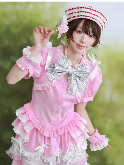 Pink Striped Lolita Shirt Top【s0000016559】