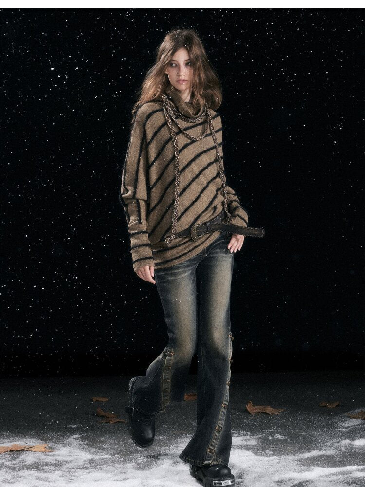 Twill Stripe Braided Wool Sweater【s0000015553】