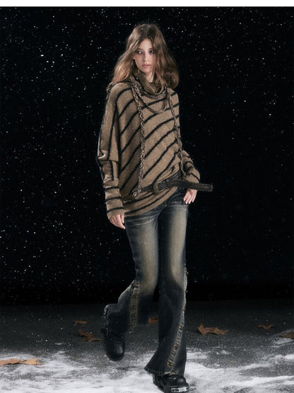 Twill Stripe Braided Wool Sweater【s0000015553】