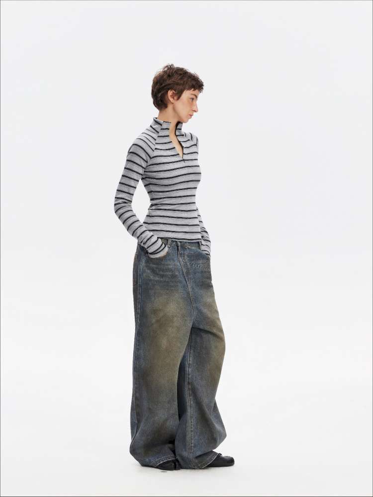 Vintage Striped Slim Knit Top【s0000015059】