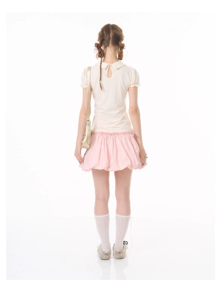 Puff Sleeve Bow Print T-Shirt【s0000016617】