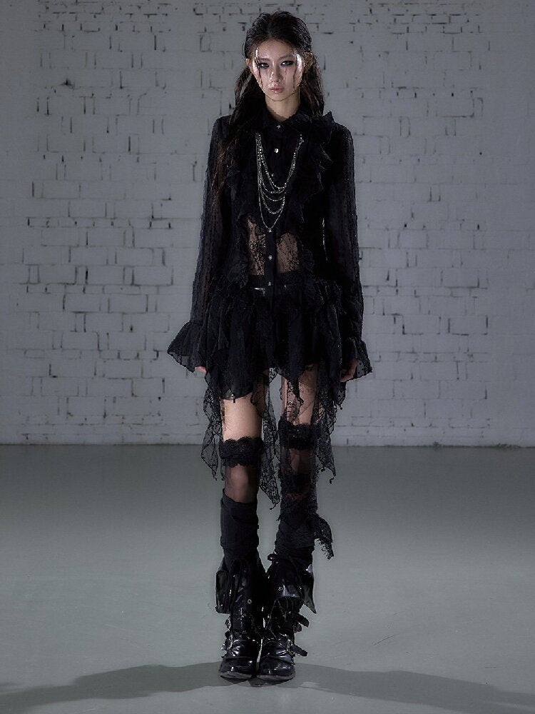 Openwork Lace Irregular Shirt Dress【s0000015941】