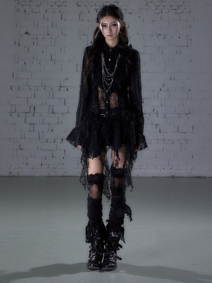 Openwork Lace Irregular Shirt Dress【s0000015941】