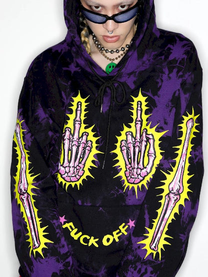 DARK PUNK MIDDLE FINGER TIE-DYE HOODED SWEATSHIRT [S0000010267]