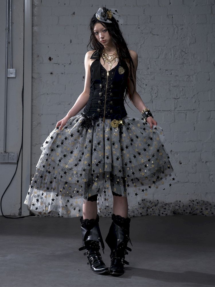 Slimming faux two-piece vest halter top【s0000012798】