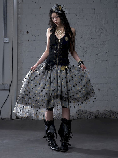 Slimming faux two-piece vest halter top【s0000012798】