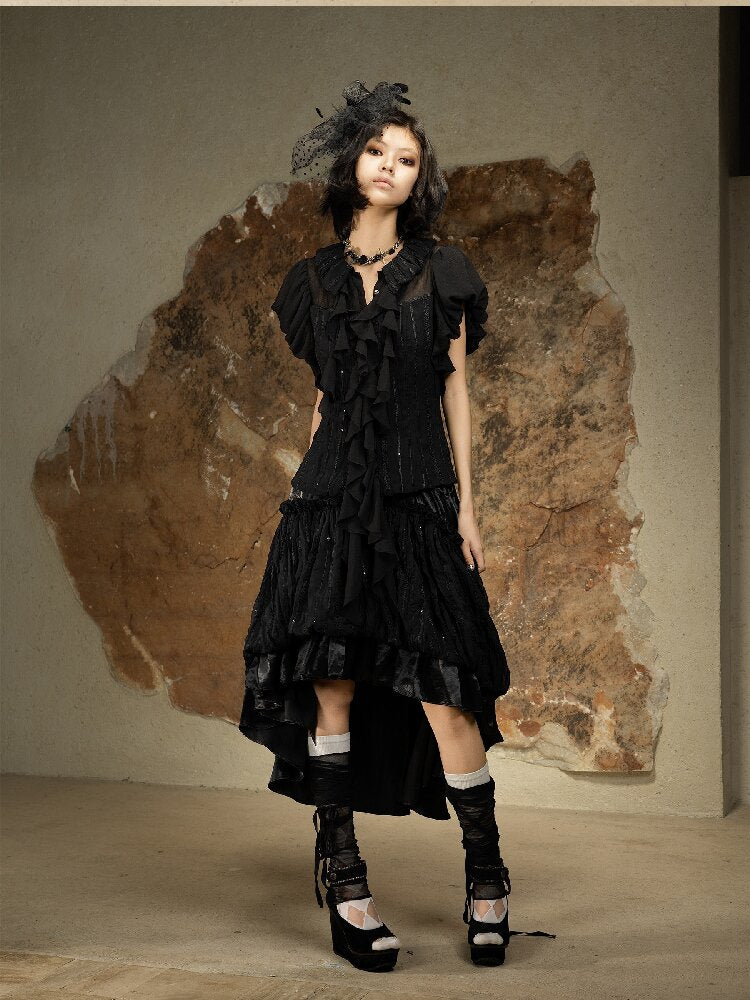 Court Style Dark Punk Puff Sleeve Shirt【s0000016886】
