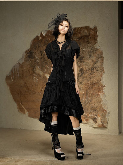 Court Style Dark Punk Puff Sleeve Shirt【s0000016886】