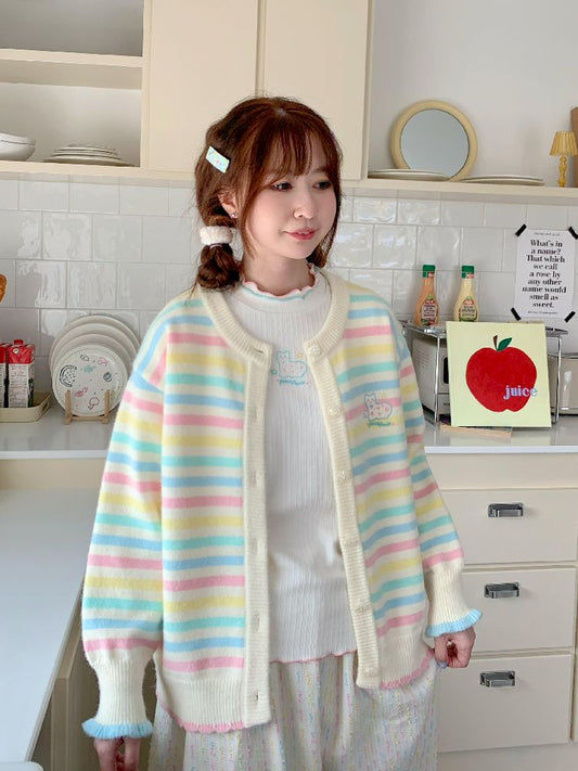 Rainbow colorful striped wool knit sweater【s0000005266】