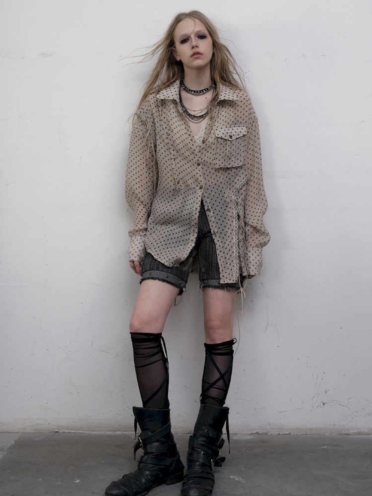 Polka dot plaid sun loose shirt【s0000012622】