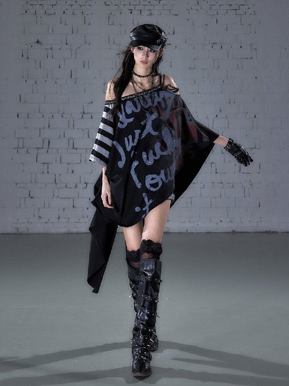 Asymmetrical Striped Webbing T-shirt【s0000015938】